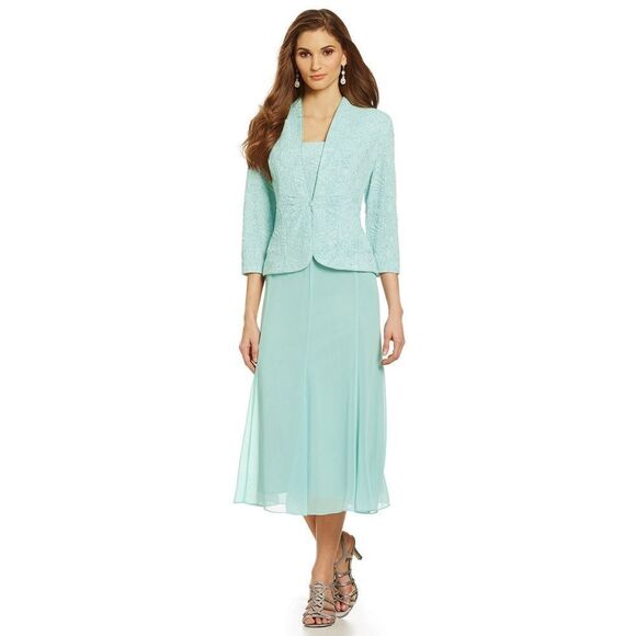 New! ALEX EVENINGS Women's Glitter 2-Piece Set Dress & Jacket Size 14 Mint Green - Picture 2 of 7